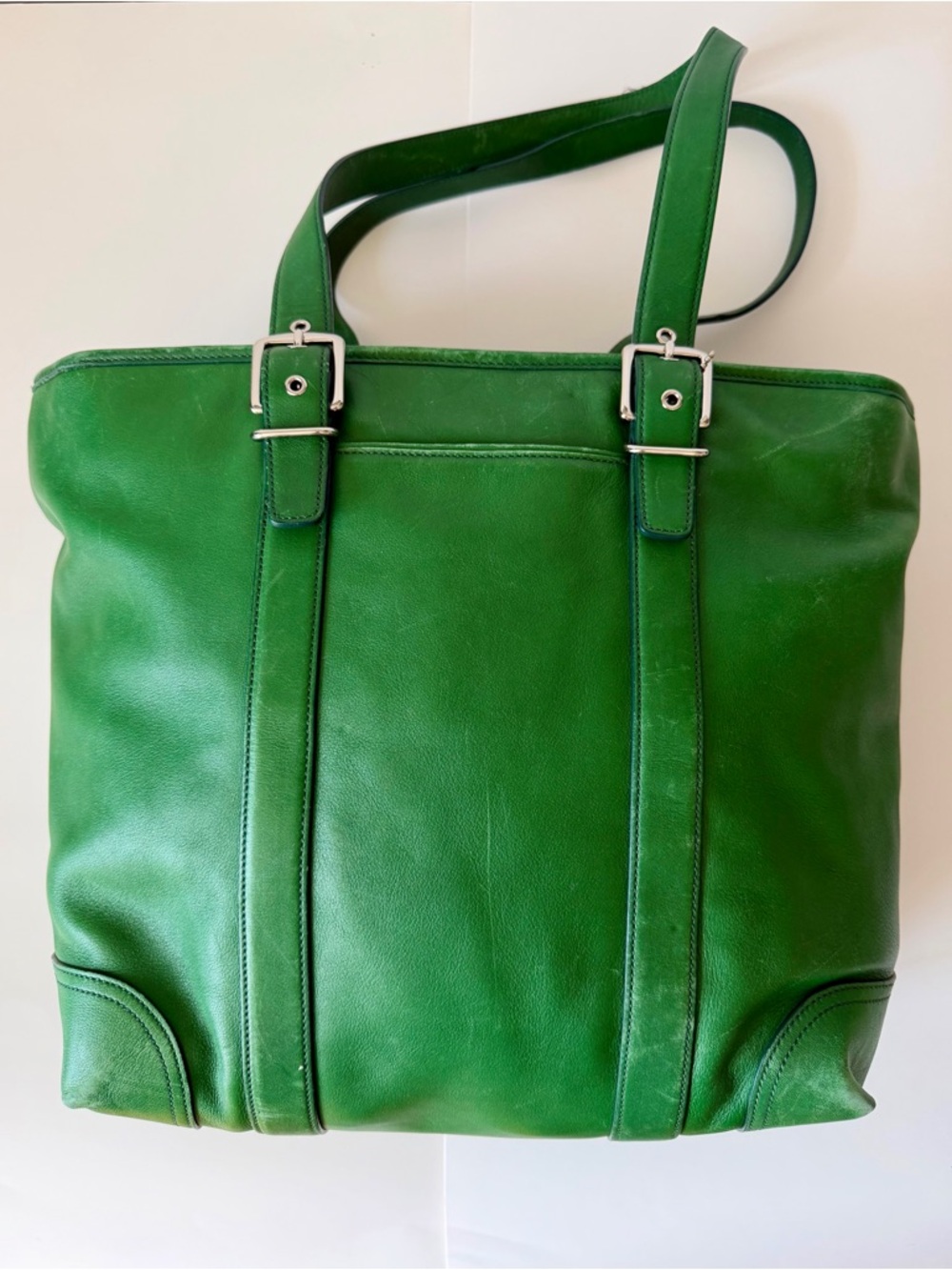 Coach Hamptons Green Leather Tote with Dual Strap Detail